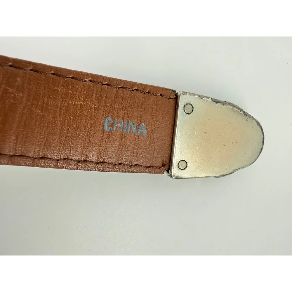 Brighton Onyx Croc Embossed Leather Belt Western Silver Buckle Brown Size 38